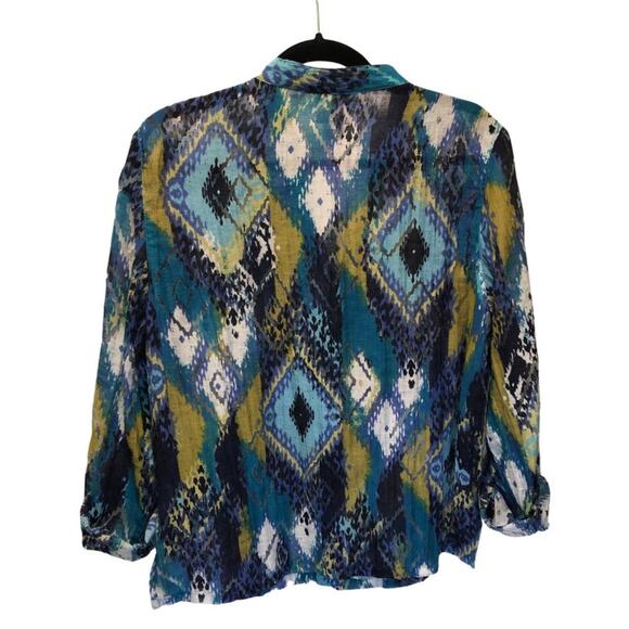 Ruby Rd. Favorites, Peacock Blue, Sheer button top, women 14 - Picture 2 of 4